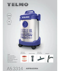 Aspiradora De Tacho Yelmo Ecociclo 16l As-3314 Plateada E Índigo 50hz Plateado/índigo
