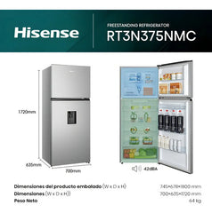 Heladera Inverter Hisense Con Freezer No Frost 379l Con Dispenser De Agua Gris