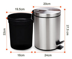 Tacho Cesto De Basura 5 Litros Con Pedal Acero Inoxidable Tm Gris