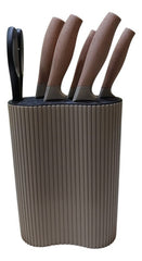 Set Juego 5 Cuchillos Tijera Soporte Cocina Chef Marron Cts Marrón Claro