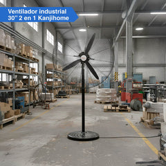 Ventilador Industrial 30 Pulgadas 2 En 1 Pie O Pared Aspas De Plastico Cantidad 3 Estructura Negra 200w Kanji Kjhfi3020