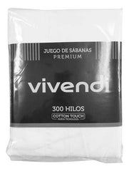 Juego Sabanas 2plazas1/2 Vivendi Cotton Touch Blanco 300h Cs Blanco Liso