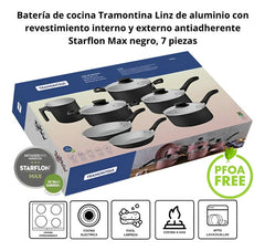 Batería De Cocina Completa Tramontina 7 Pzas Linz Aluminio Color Gris Oscuro