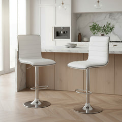 2 Banquetas Altas Taburete Tapizado Respaldo Blancas Vivendi Cromado Blanco