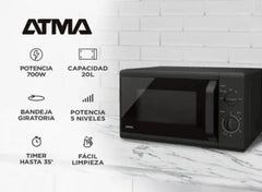 Microondas Rotativo Atma 20lts Matrb20ubn Negro 700w