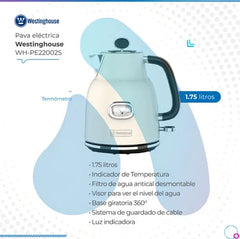 Pava Eléctrica Westinghouse Retro Blanca 1.75 Lts Wh-pe2200s Blanco