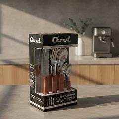 Set De Cubiertos Carol Juego X 16 Piezas Acero Inox Ladrillo Naranja