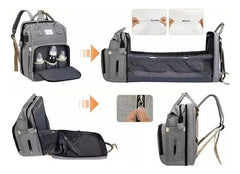 Mochila Maternal Multifunción Cuna Cambiador Para Bebe Negro Negro Liso