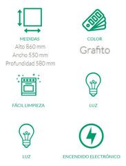 Cocina Volcan Grafito Acero 87665vm 55cm Luz Y Encendido Color Negro