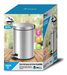 Cesto De Basura Acero Inoxidable Onebox Ob-c12 De 12 Litros Gris