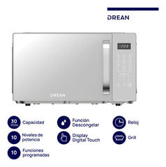 Microondas Digital Con Grill 30 L Inox Drean Hmd30arsj0