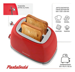 Tostadora Eléctrica Pastalinda Tostapane 2 Rodajas 220w Roja Con Funciones Rojo