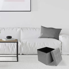 Puff Baulera Plegable Tm Guardado Capitone De 38x38cm Gris Gris