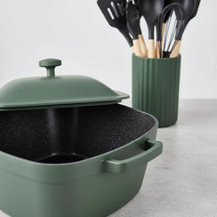 Set Carol Cacerola Antiadherente 20cm Y 12 Utensillos Negro Verde Musgo