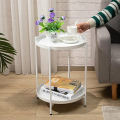 Mesa Ratona Mesa De Arrime De Luz Metal 2 Estantes Vivendi Blanco