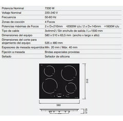Anafe Empotrar Ormay Smart Cook I4 Placa Induccion 4 Focos Negro