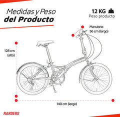 Bicicleta Plegable Randers Rodado 20 Shimano 7 Velocidades Color Azul