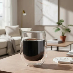 Set Carol De 2 Vasos De Vidrio Doble Pared + 2 Bandejas Blanco