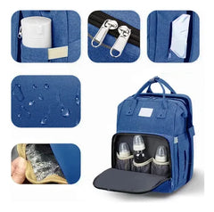 Mochila Maternal Multifunción Cuna Cambiador Para Bebe Azul Azul Marino Liso