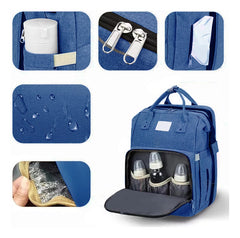 Mochila Maternal Multifunción Cuna Cambiador Para Bebe Azul Azul Marino Liso