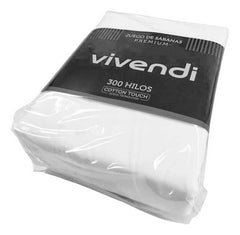 Juego Sabanas 2plazas1/2 Vivendi Cotton Touch 300h Blanco Liso