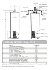 Termotanque A Gas Saiar 150l Multigas Con Protección Anticorrosiva Y Válvula De Seguridad