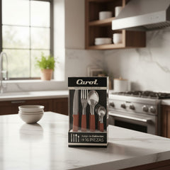 Set De Cubiertos Carol Juego X 16 Piezas Acero Inox Ladrillo Naranja