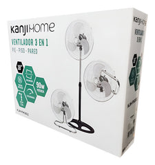 Ventilador Pie Pared Piso Kanji Kjh1811 3en1 C/ 3palas Metal 18 Cm Negro Metálico Metal 3
