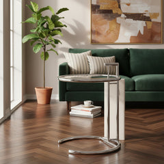 Mesa Ratona Living Arrime Bandeja Cafe Acero Croma Vidrio Cs Gris