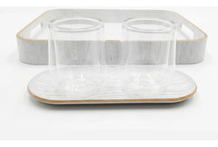 Set Carol De 2 Vasos De Vidrio Doble Pared + 2 Bandejas Blanco