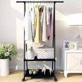 Perchero Pie Con Ruedas 2 Estantes Organizador Blanco 160x55 Blanco