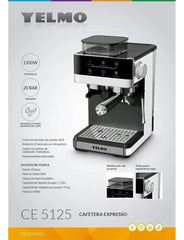 Cafetera Eléctrica Digital Semiautomática Yelmo Ce5125 20 Bares Negro Café En Granos Y Café Molido 20 Bares