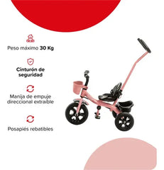Triciclo Con Manija & Canasto Bebesit Sl1701d Rosa H:30kg C Rosa