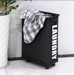 Cesto De Ropa Sucia Con Ruedas Plegable Compacto Rectángular Negro