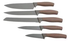 Set Juego 5 Cuchillos Tijera Soporte Cocina Chef Marron Cts Marrón Claro