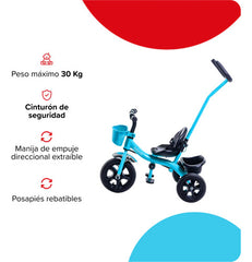Triciclo Con Manija & Canasto Bebesit Sl1701c Azul H:30kg C Azul