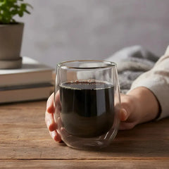 Set Carol De 2 Vasos De Vidrio Doble Pared + 2 Bandejas Blanco