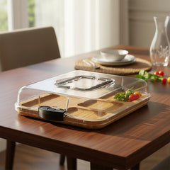 Bandeja De Bamboo Con Tapa Acrílico Para Picadas Marrón Claro