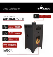 Salamandra Tromen Austral A15 Horno 120m² Leña Calefacción Eficiente