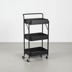 Carro Organizador Metal Negro Plegable 3 Estantes Ruedas Css Negro