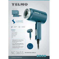Secador De Cabello Yelmo Sc-3655 Fold Go 1600w Bivolt Plegab Azul Petróleo