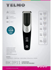Cortadora De Pelo Yelmo Bk-3911 Recargable Con Pantalla Led Y 6 Peines De Corte Plateado