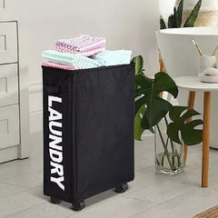 Cesto De Ropa Sucia Con Ruedas Plegable Compacto Rectángular Negro