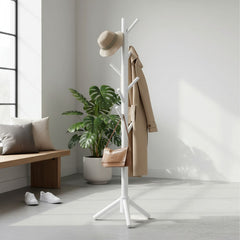 Perchero De Pie De Madera Con Base De 3 Soportes Blanco