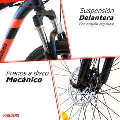 Bicicleta Mountain Bike Mtb Randers Mms Bke-2129 Rodado 29 L Color Negro Y Rojo