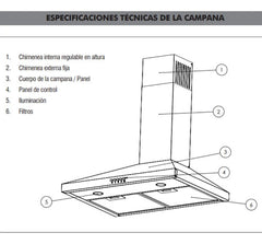 Campana De Pared Trapezoidal Recta Longvie Ctr260x 60cm Inox Gris