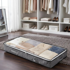 Organizador De Tela Multiuso Bajo Cama Con Visor Y Cierre Gris