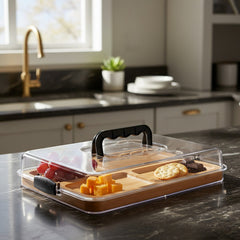 Bandeja De Bamboo Con Tapa Acrílico Para Picadas Marrón Claro