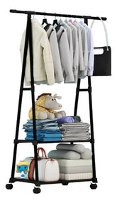 Perchero Pie Con Ruedas 2 Estantes Organizador Negro 160x55 Negro