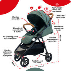 Cochecito Travel System Bebesit T-flex 1321ts-c Verde Verde Negro